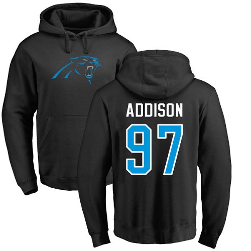 Carolina Panthers Men Black Mario Addison Name and Number Logo NFL Football 97 Pullover Hoodie Sweatshirts